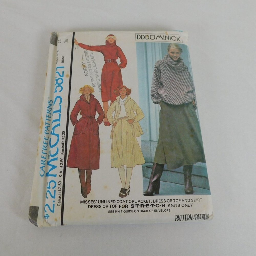 McCalls 5821 DD Dominick Jacket Top Skirt Dress Size 14 Vintage Uncut Pattern